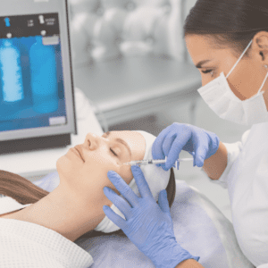 Patient receiving tear through filler treatment