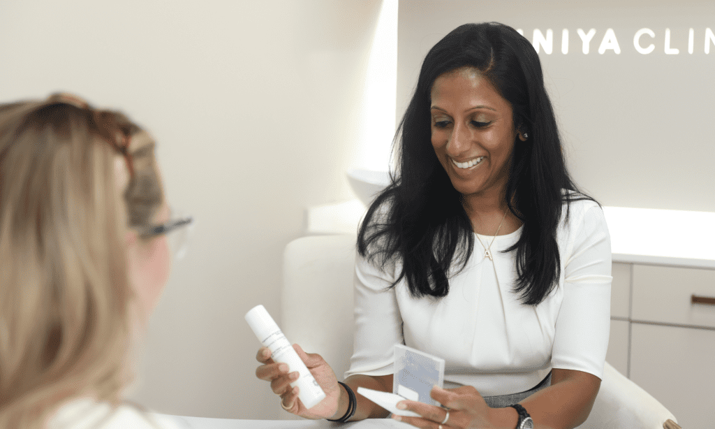 Female Hormone Replacement Therapy, HRT showing the product to client