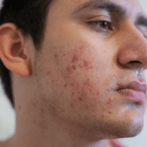 Acne on a mans face