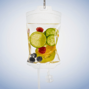 A saline bag filled with fruits
