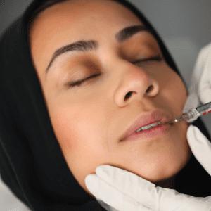 A close up of a woman getting lip fillers