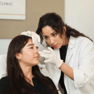 assessing the nose before performing a non surgical nose job with nose fillers