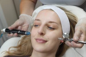 Patient having HydrOxy facial at Omniya Clinic, London